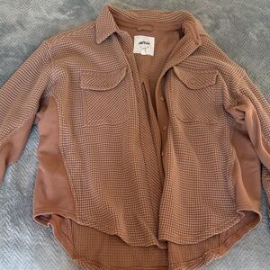 Aerie Textured Tan Button-Up Shirt